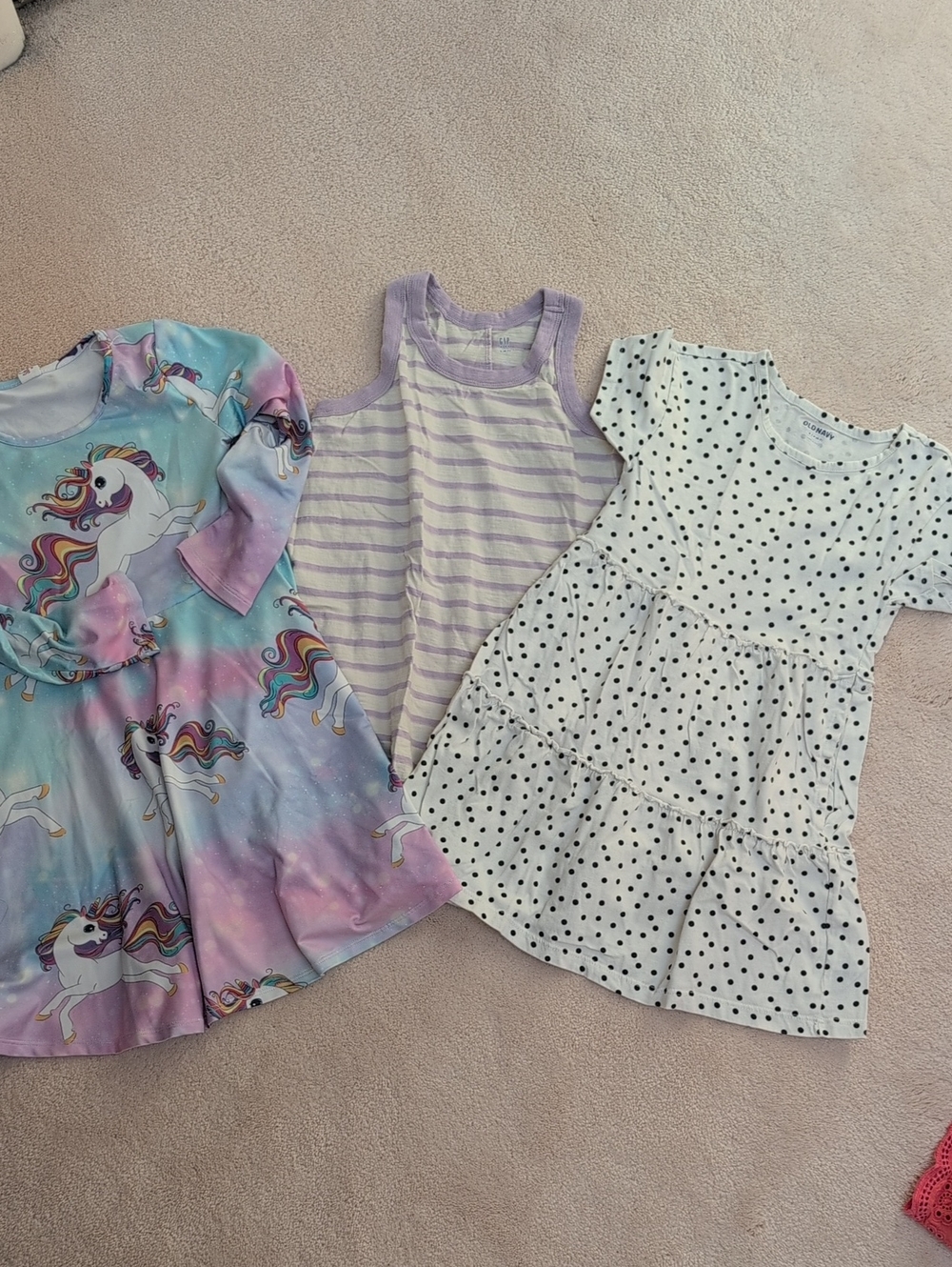 Old Navy White And Purple Stripe Tank Dress & Black Polka Dot Dress